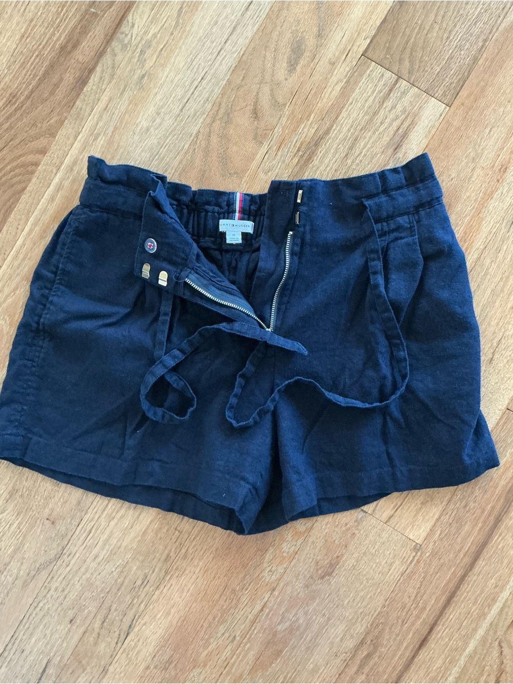 Tommy Hilfiger Navy High-Waist Tie-Front Linen Shorts